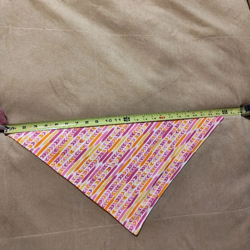 Handmade Reversible Tie On Dog Pet Bandana Orange Pink Yellow Striped Pattern